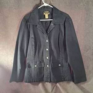 Vintage Cotton Ginny Plus Stretch Black Textured Denim Jean Jacket VG PLUS S=1X